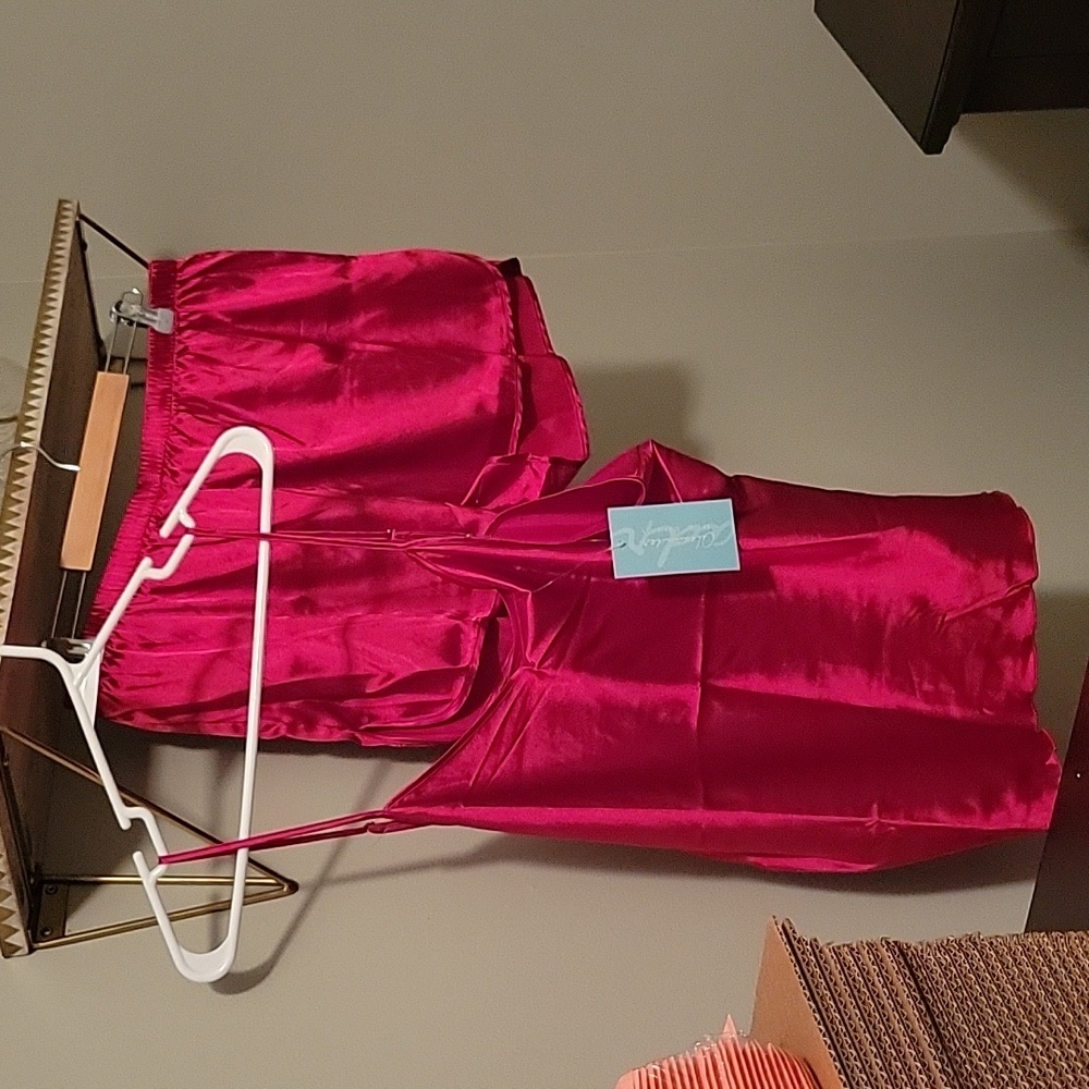 Alexander Del Rossa Red Satin Sleep Cami and Shorts Set, Size XL